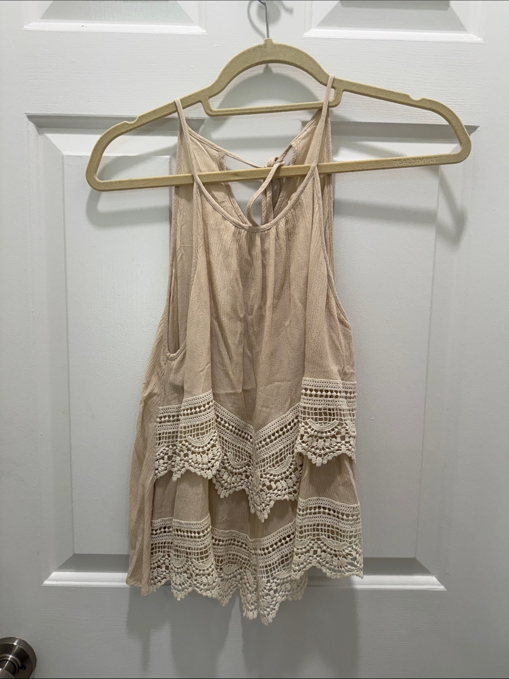 Beige Crochet Trim flowy Boho Tank